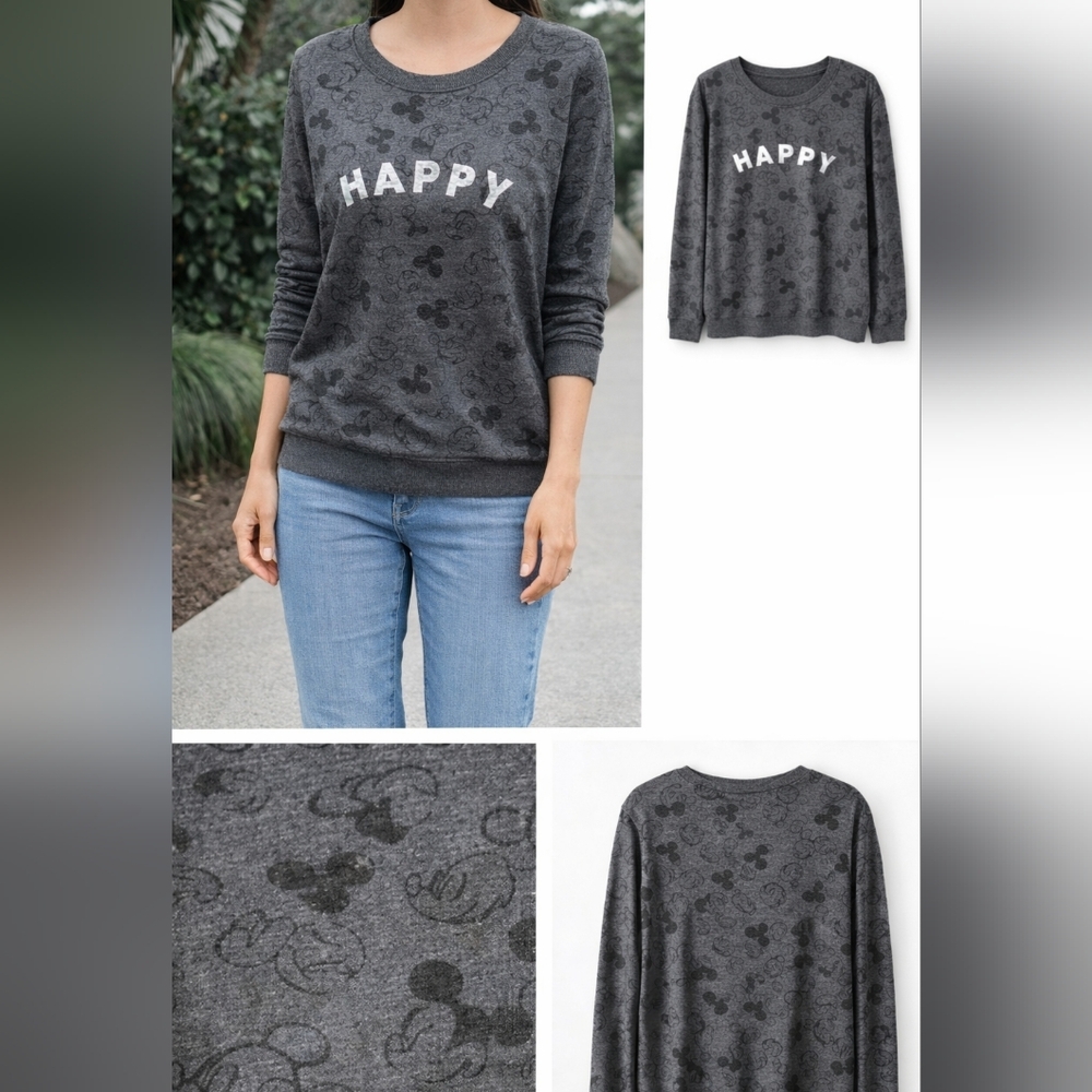 Disney Gray Mickey Mouse Happy Sweatshirt
